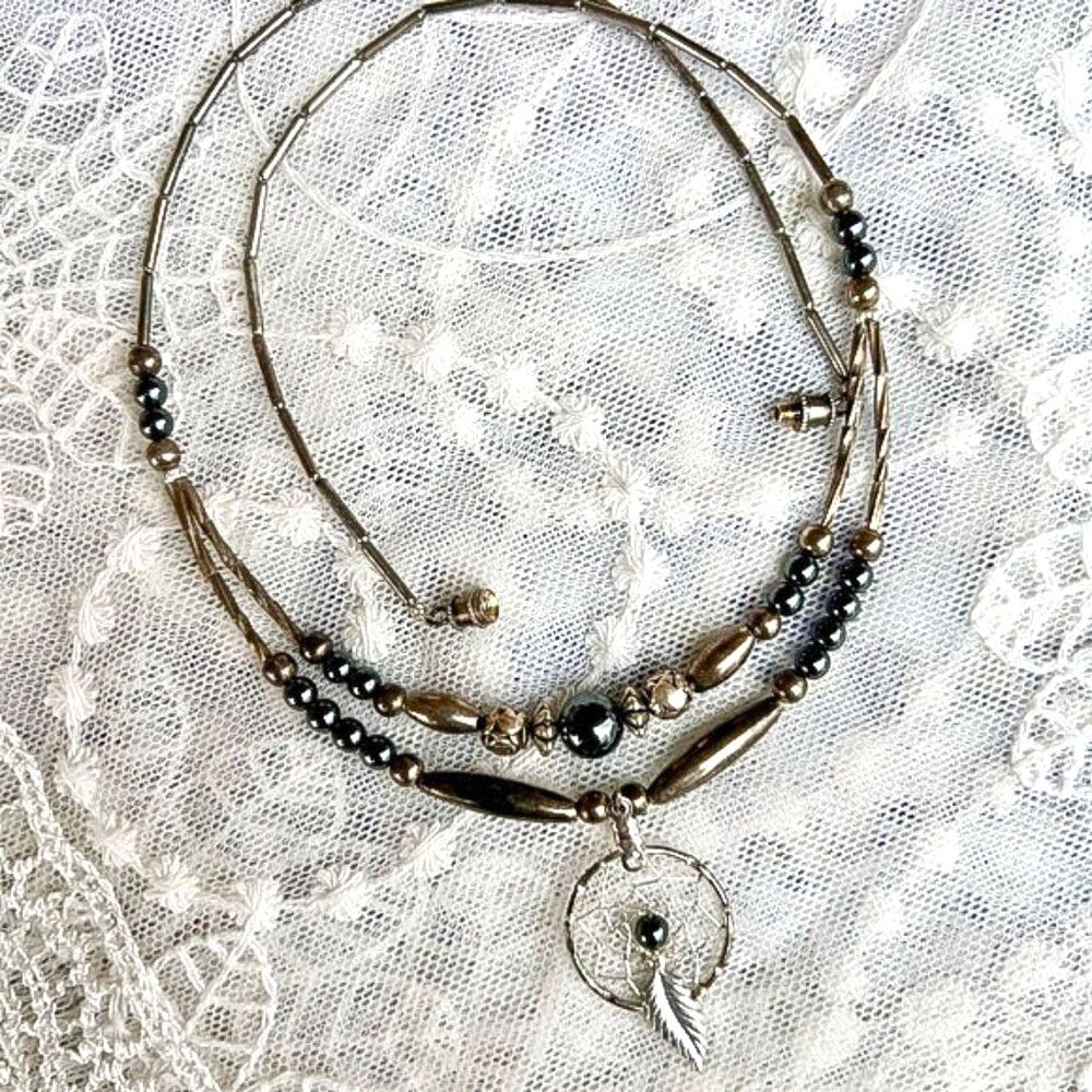 Vintage 70's/80's Silver & Hematite Dreamcatcher Necklace - Picture 4 of 10